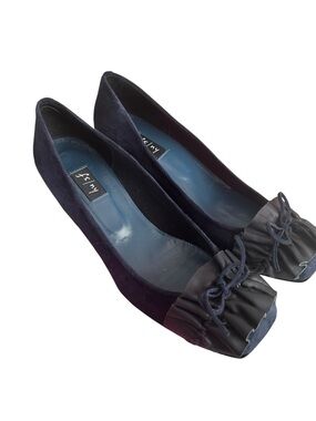 French Sole NY navy suede wedge heel